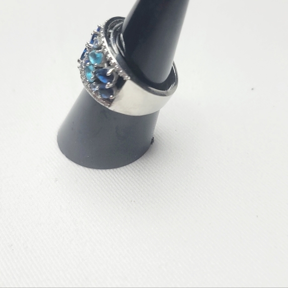 **SOLD** .925 sterling silver aquamarine & sapphire ring size 6.5 - Picture 4 of 6